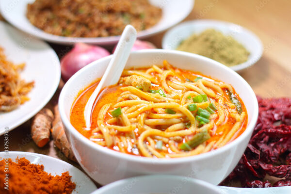 Hot and spicy curry noodle on the table